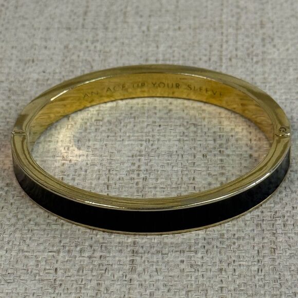 Kate Spade Ace Up Your Sleeve Black & Gold Enamel Hinged Magnetic Close Bracelet - Picture 2 of 4